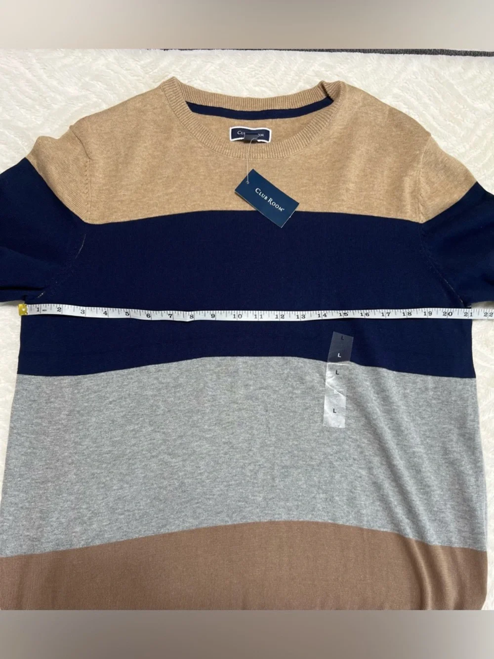 Club Room Colorblock Cotton Sweater Mens Large Beige Blue Gray Crew Neck NWT
